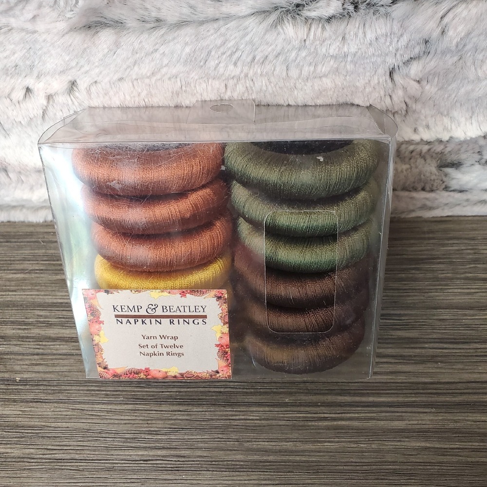 NEW Autumn Harvest Yarn Wrap Napkin Rings (Set of 12) Fall Colors